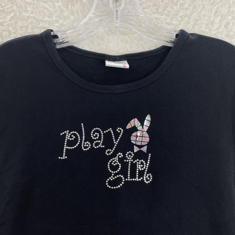 Play Girl Studded Metallic Playboy Bunny Short Sleeve T-Shirt Womens L Large - Picture 3 of 7